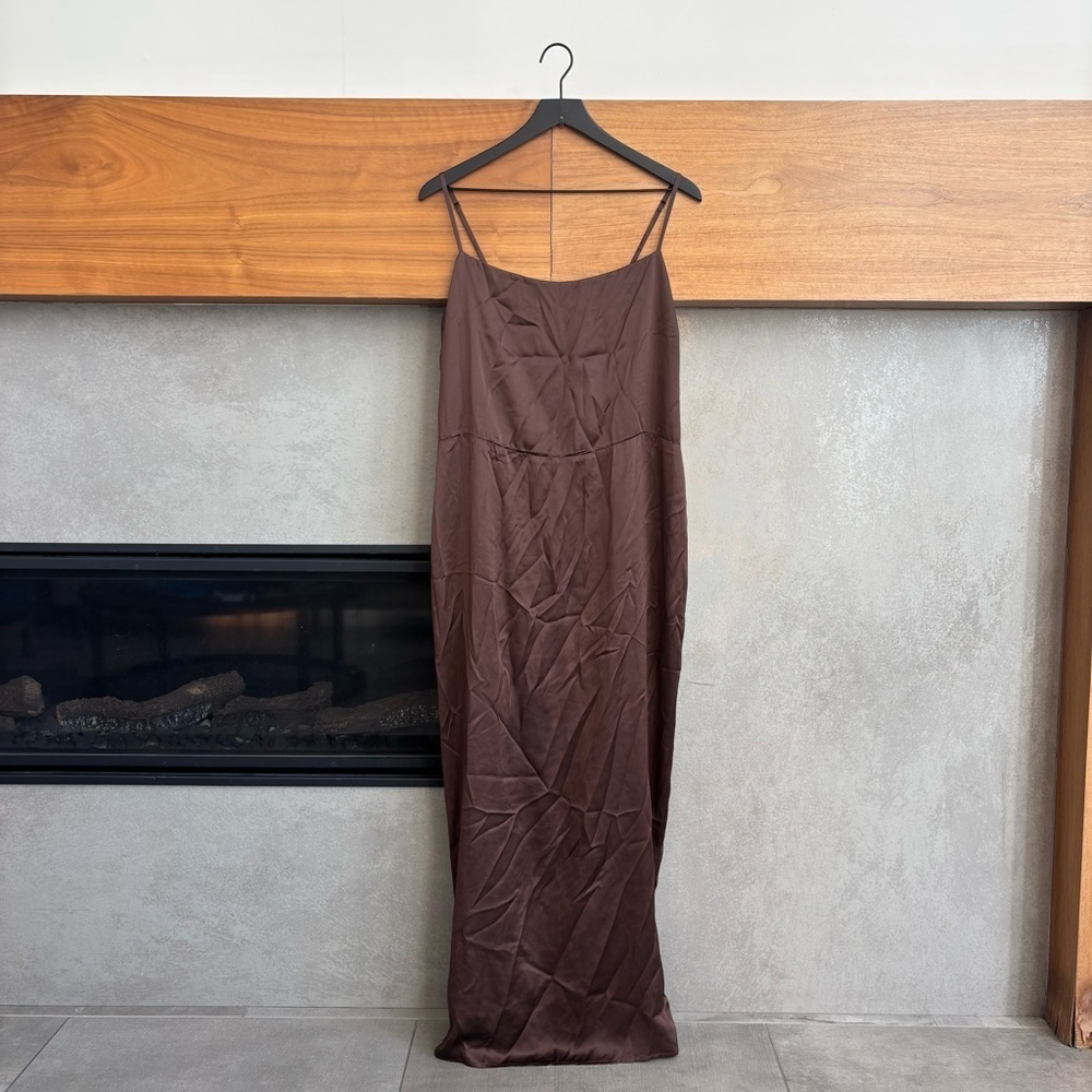 Reformation Frankie 100% Silk Maxi Slip Dress in Brown, Size 14 - Picture 6 of 16